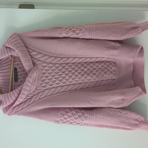 Ireland's Aster Shawl Collar Oversized Cozy Pink Cable Knit Sweater Pastel Pink - Picture 6 of 11